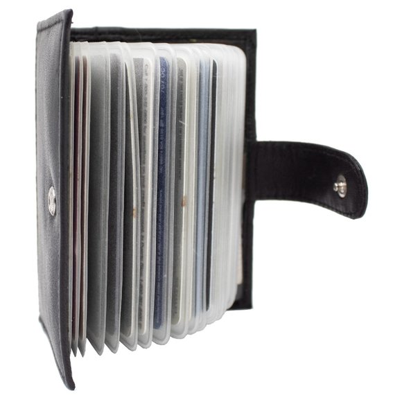 Genuine Leather Men Credit Card Holder, Black - Picture 3 of 11